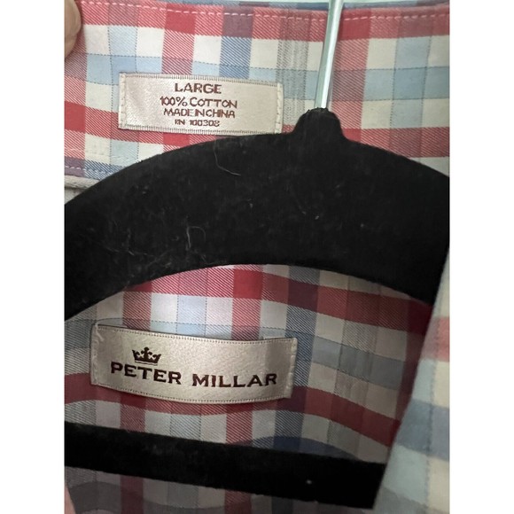 Peter Millar Men's Dress Shirt Size L Long Sleeve Button Front Check Blue Cotton - Picture 3 of 3